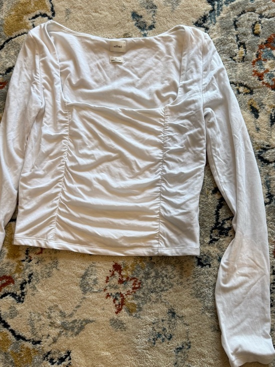 Wilfred Tops - Wilfred White Ruched Square Neck Long Sleeve Tee